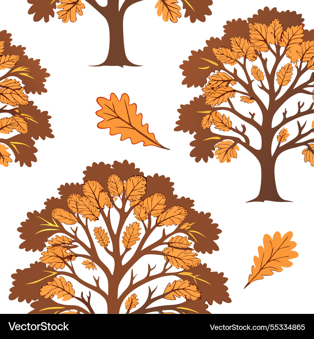 Rustic oak tree seamless tile pattern with autumn Vector Image