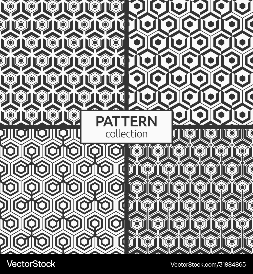 Set four seamless hexagons patterns Set four seamless hexagons patterns vector image