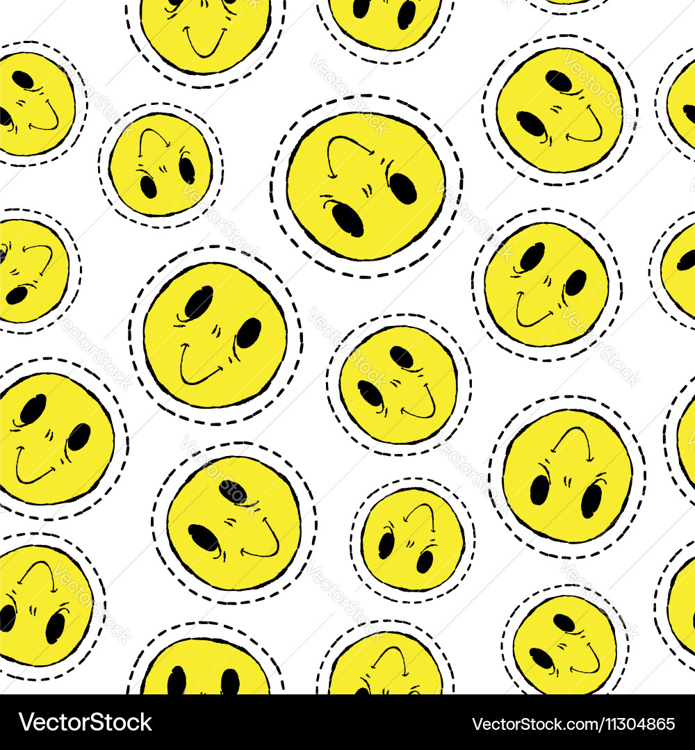 Smiley face retro patch icon seamless pattern vector image