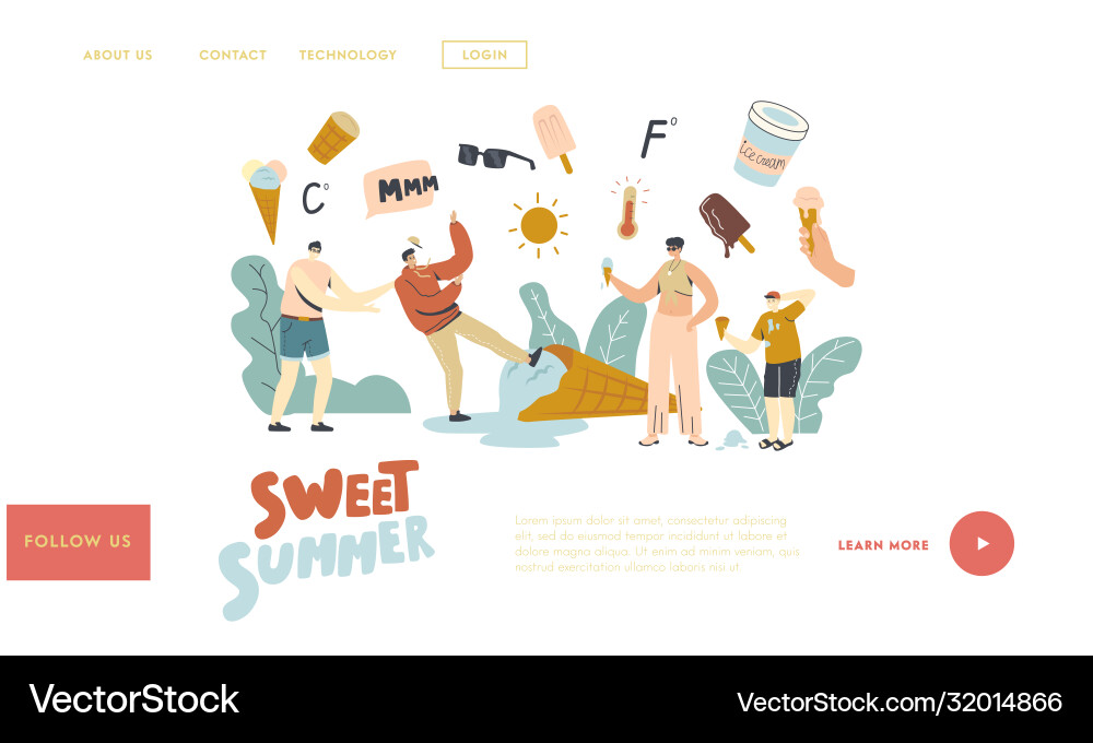Characters eating melted ice cream landing page Characters eating melted ice cream landing page vector image