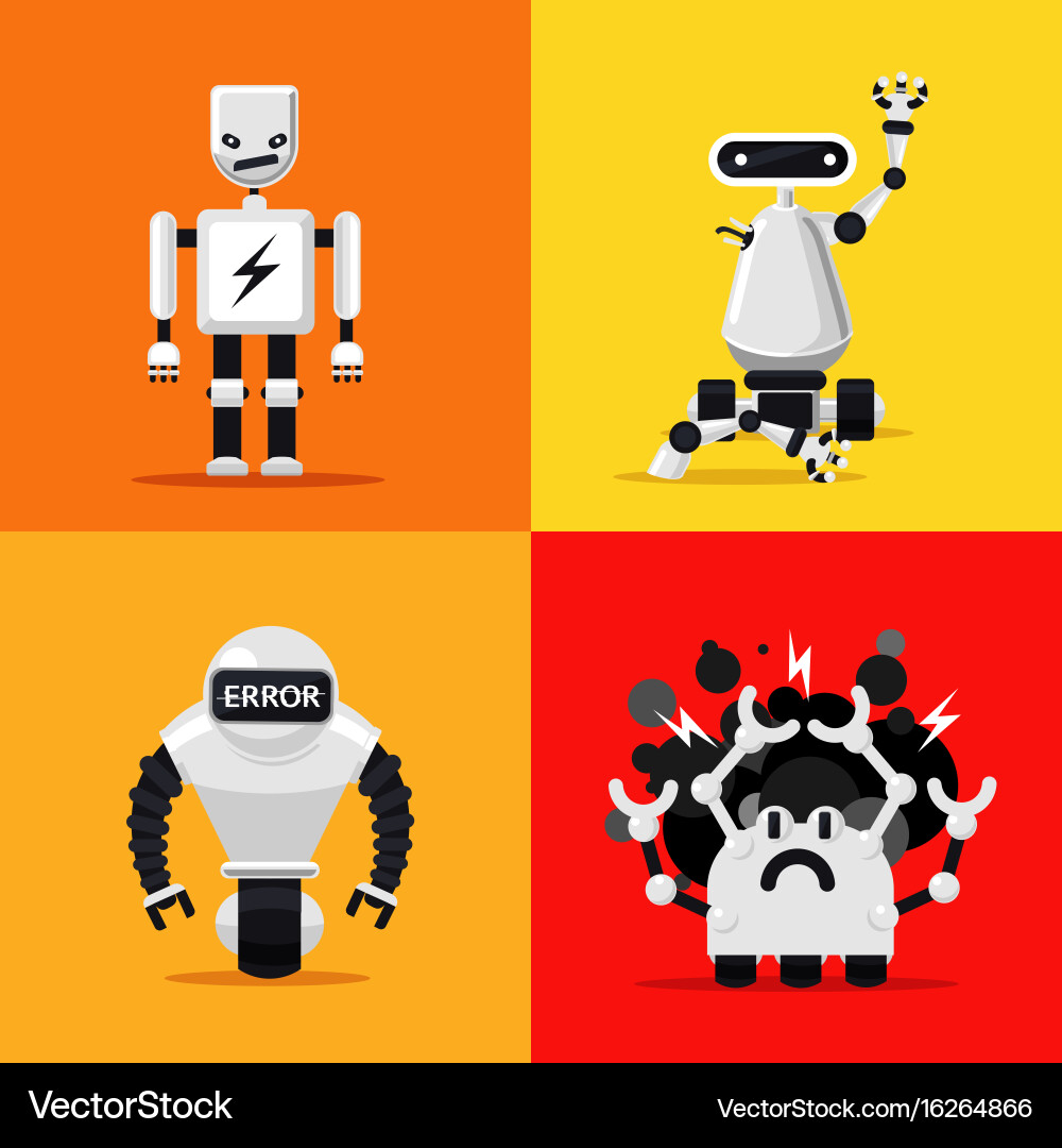 Damaged Robots - Error & Hack Set vector image