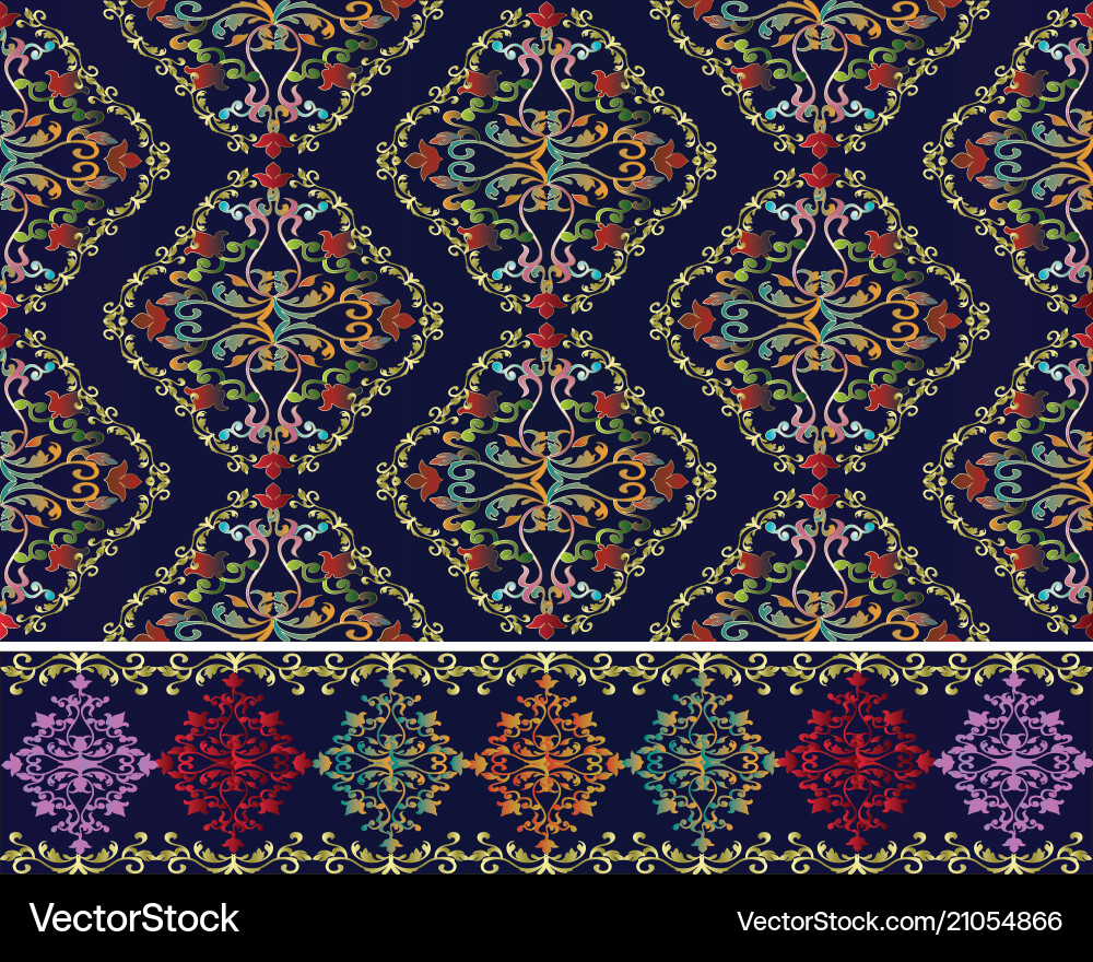 Damask baroque seamless pattern and border set Damask baroque seamless pattern and border set Vector Image