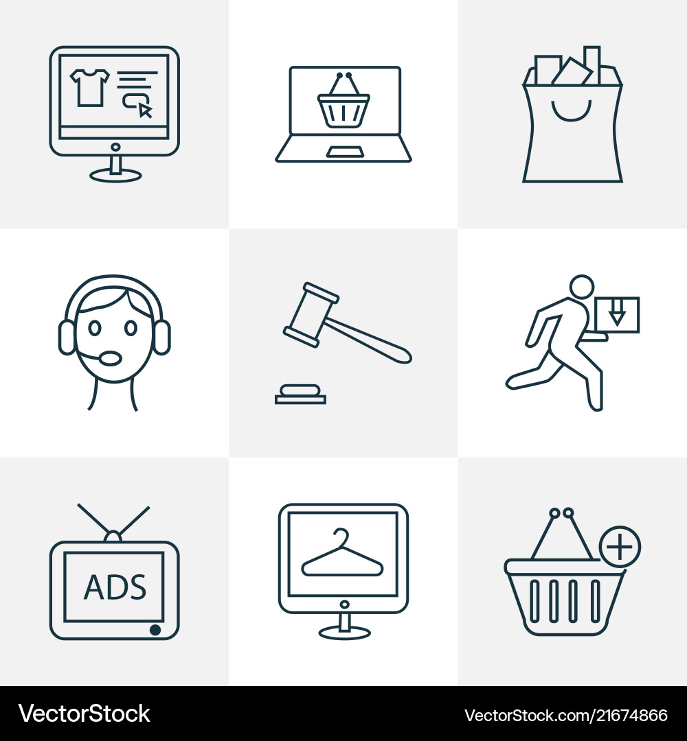 E-commerce icons line style set with add to cart E-commerce icons line style set with add to cart Vector Image