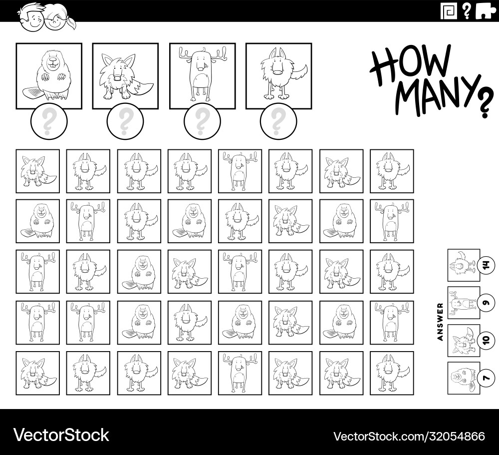 How many animals counting game color book page How many animals counting game color book page vector image