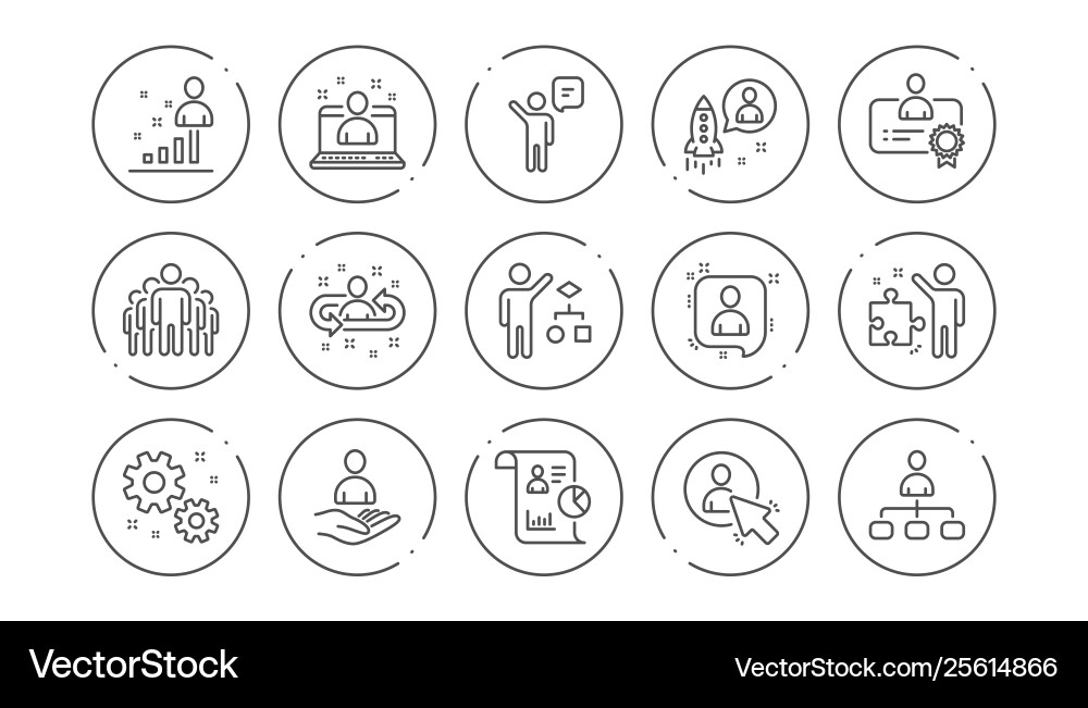 Management line icons business people algorithm vector image