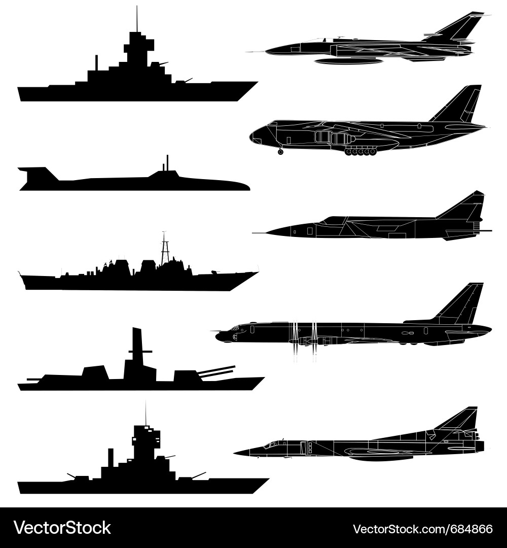 Military Vehicles and Aircraft Vector Image
