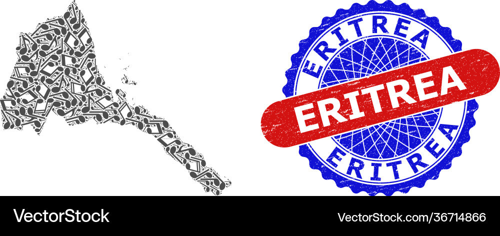 Music notes collage for eritrea map and bicolor Vector Image