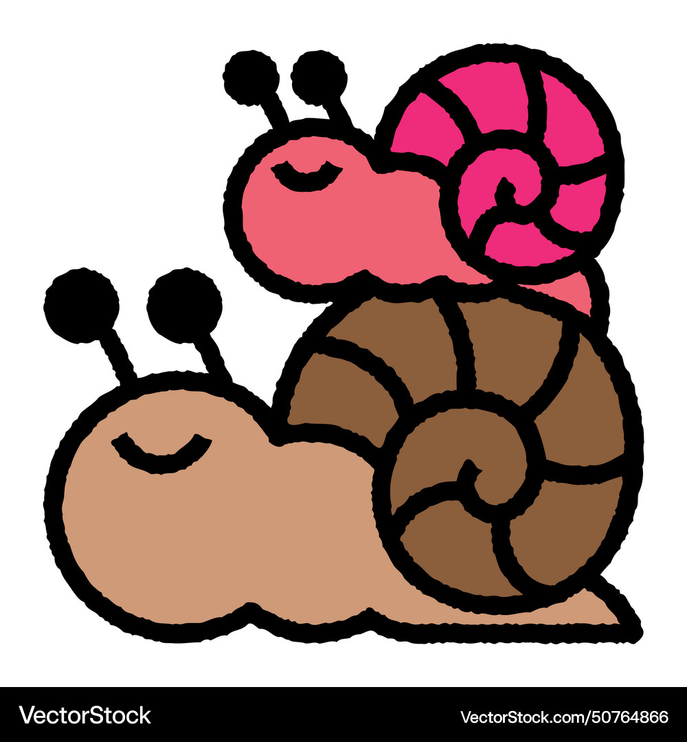 Snail family cartoon roughen filled outline icon Vector Image