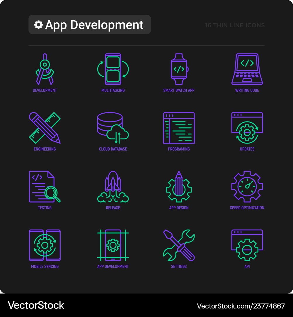 App development thin line icons set App development thin line icons set Vector Image