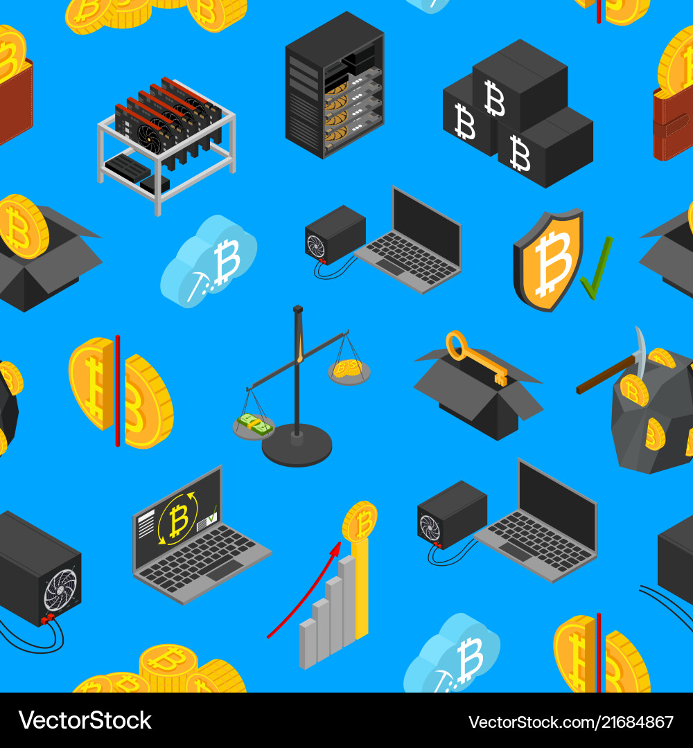 Cryptocurrency mining blockchain seamless pattern Vector Image