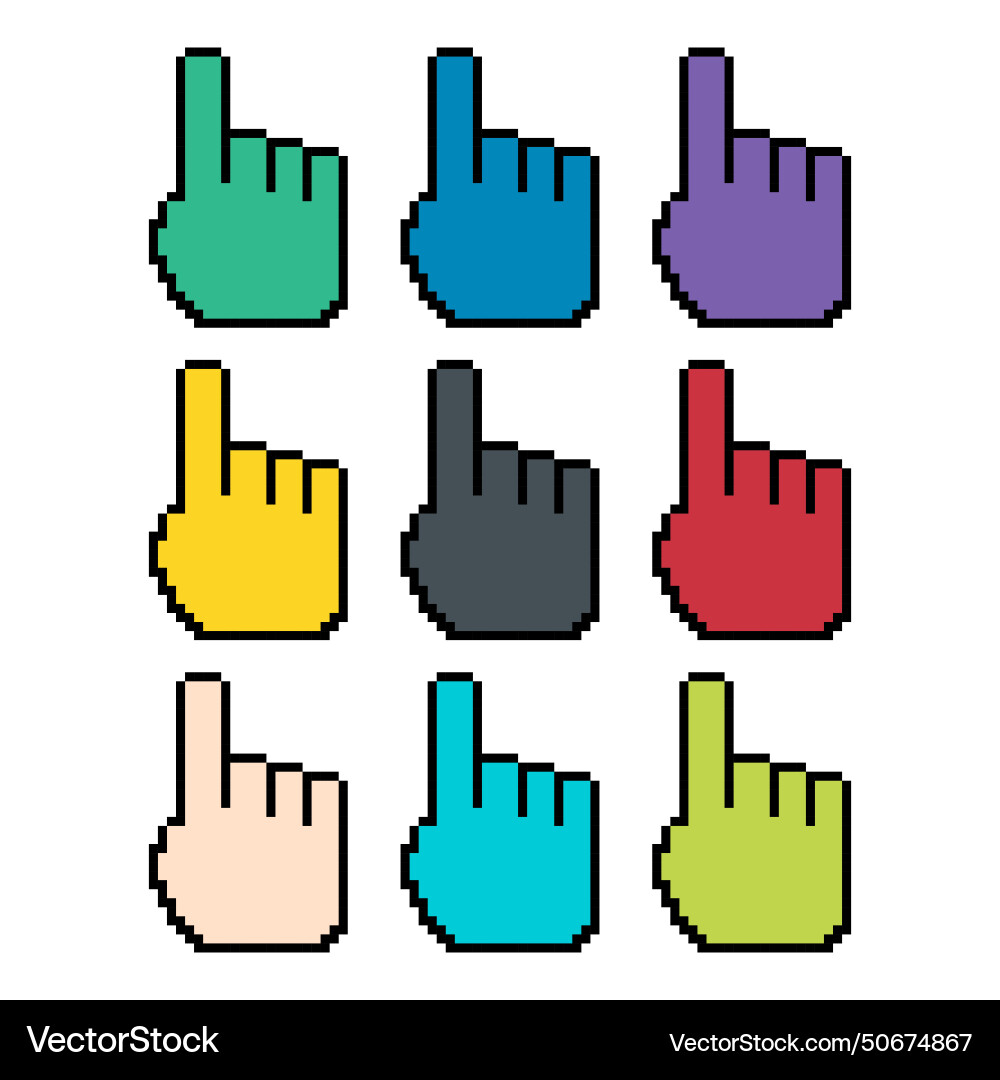 Satz von Finger-Pixel-Symbol Web Cursor klicken Maus Satz von Finger-Pixel-Symbol Web Cursor klicken Maus vektorbild