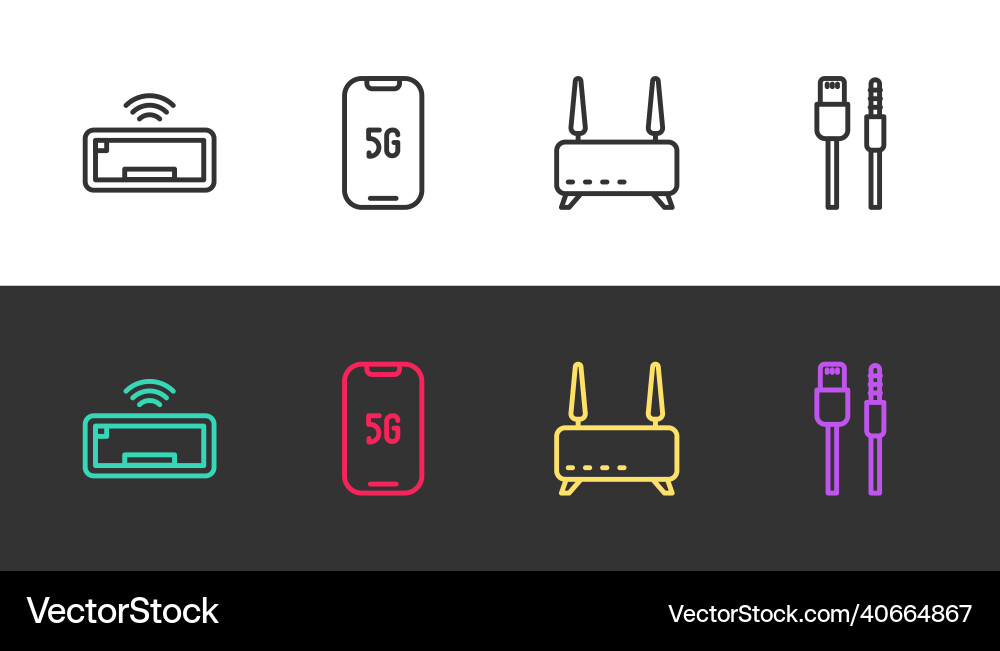 Set line computer keyboard mobile with 5g router Set line computer keyboard mobile with 5g router Vector Image