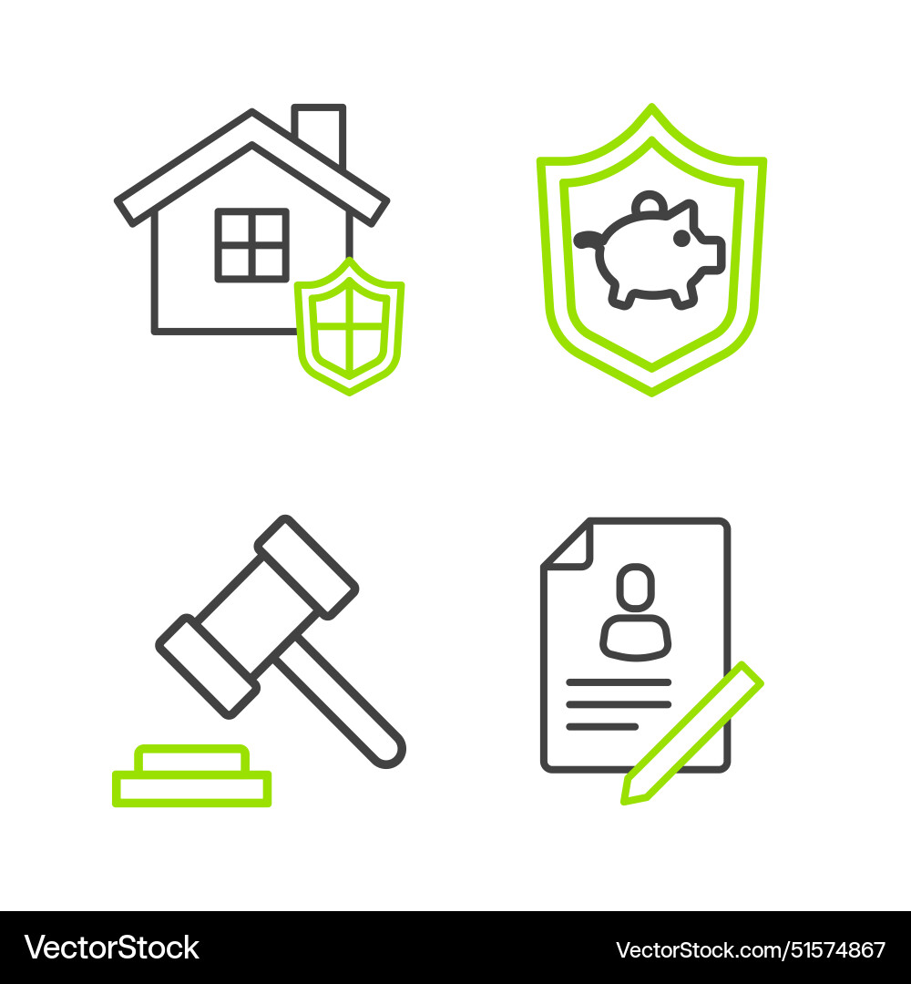 Set line document with shield judge gavel piggy Vector Image