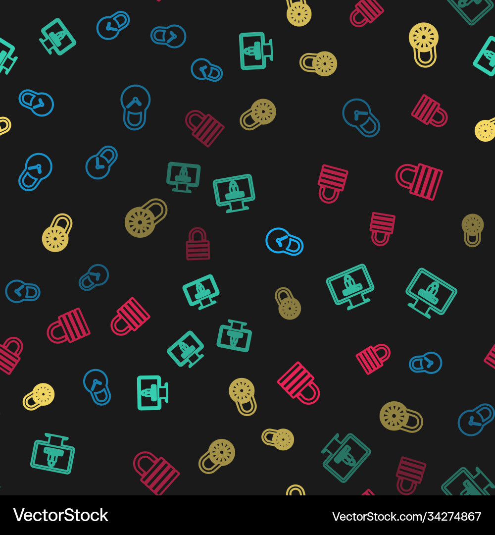 Set line padlock with clock monitor password Vector Image