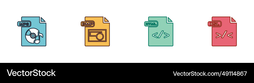 Set mp3 file document bmp html and xsl icon Set mp3 file document bmp html and xsl icon vector image