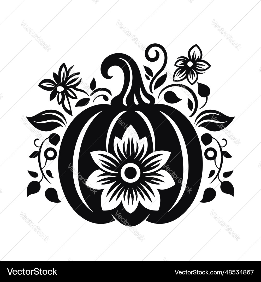 Silhouette eines Kürbis mit Blumen und Blättern Silhouette eines Kürbis mit Blumen und Blättern vektorbild