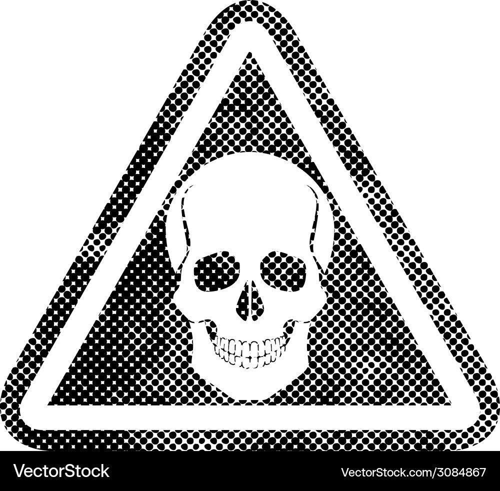 Skull warning sign with pixel print halftone dots Vector Image