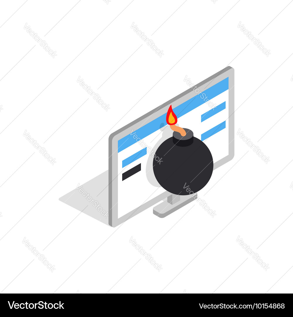 Bomb and computer monitor icon isometric 3d style Vector Image