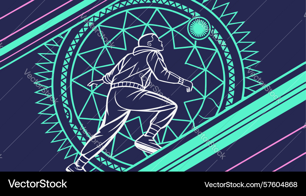 Dynamic runner in abstract geometric pattern vector image