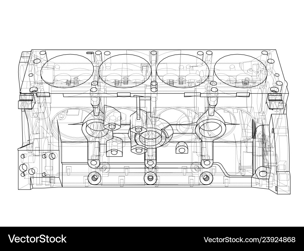 Engine block sketch rendering of 3d vector image