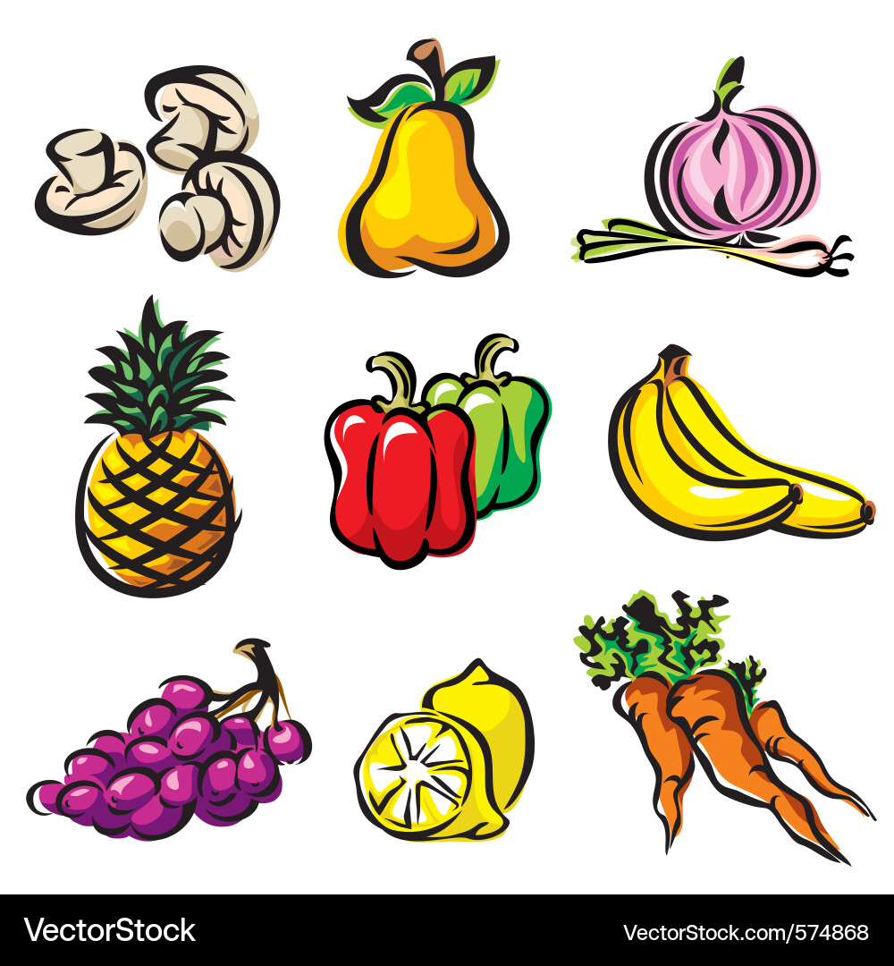 Fresh Fruits and Vegetables Set Vector Image