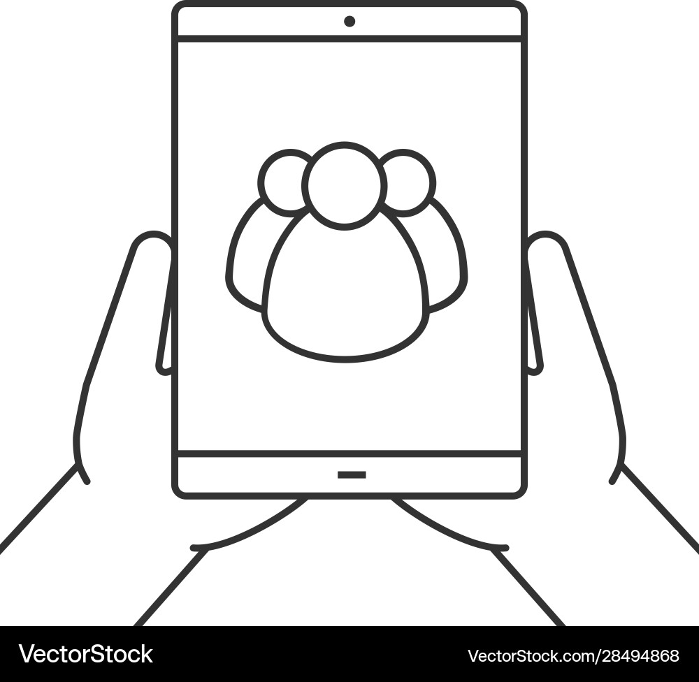 Hands holding tablet computer linear icon Hands holding tablet computer linear icon vector image