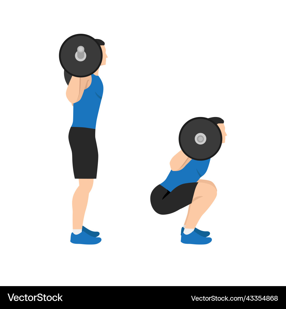 Man doing squat with barbell exercise flat Man doing squat with barbell exercise flat Vector Image