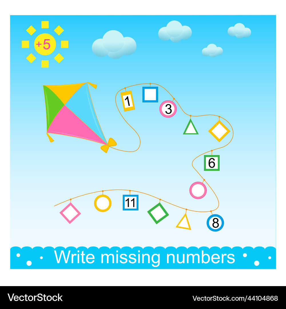 Math activity for children write missing numbers Math activity for children write missing numbers vector image
