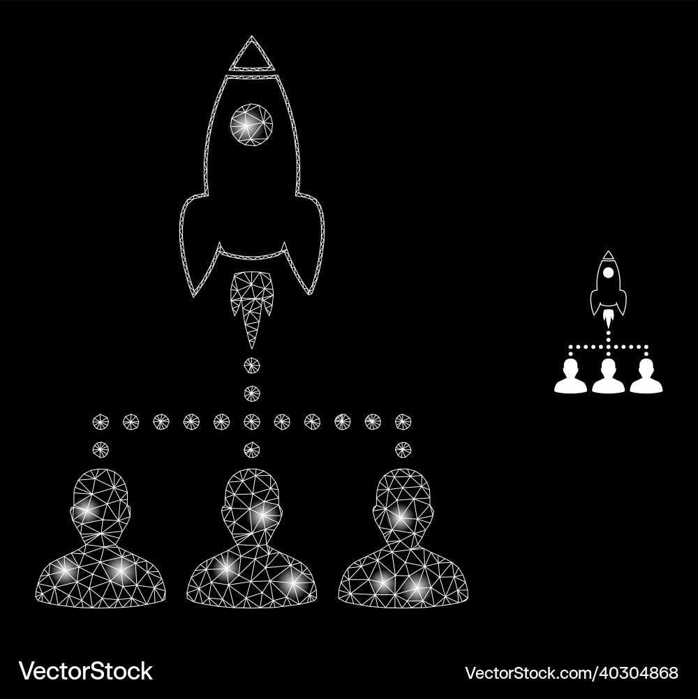 Mesh net rocket startup group with light vector image