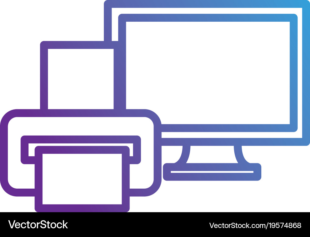 Monitor computer with printer vector image