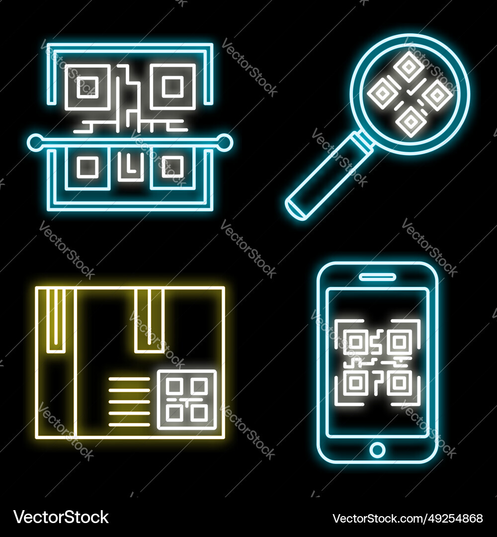 Qr code element icons set neon Qr code element icons set neon vector image