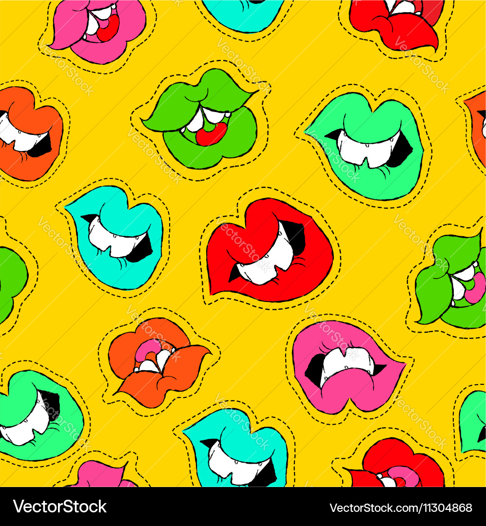 Retro Lip Patch Seamless Pattern vector image