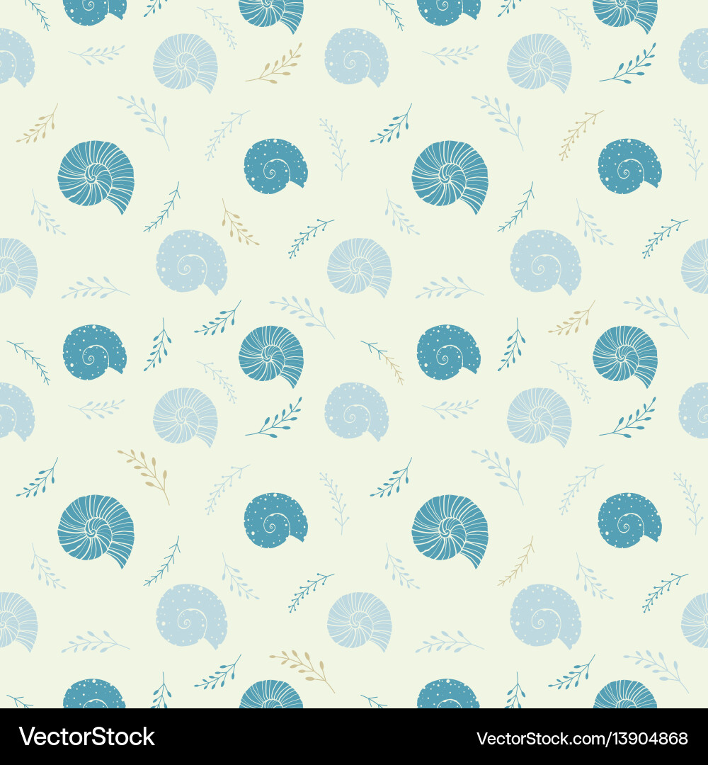 Seamless background with sea shells in sketch vector image