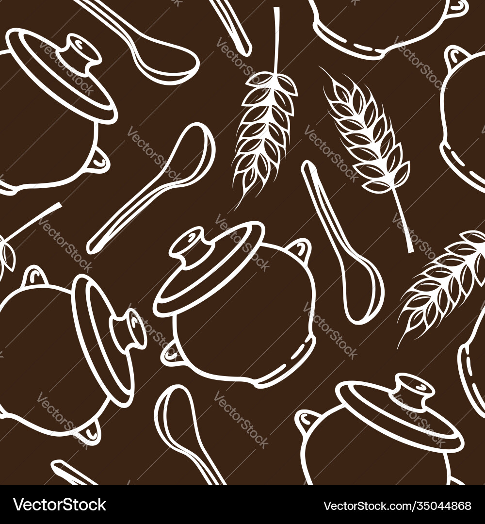 Seamless pattern with spikes pots and spoons Seamless pattern with spikes pots and spoons Vector Image
