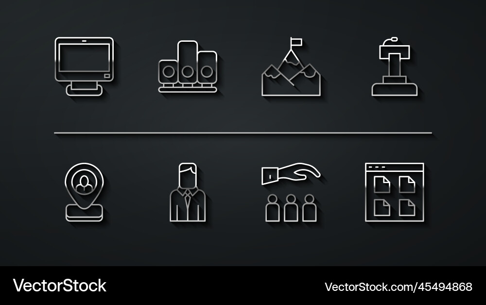 Set line computer monitor worker location stage Set line computer monitor worker location stage vector image