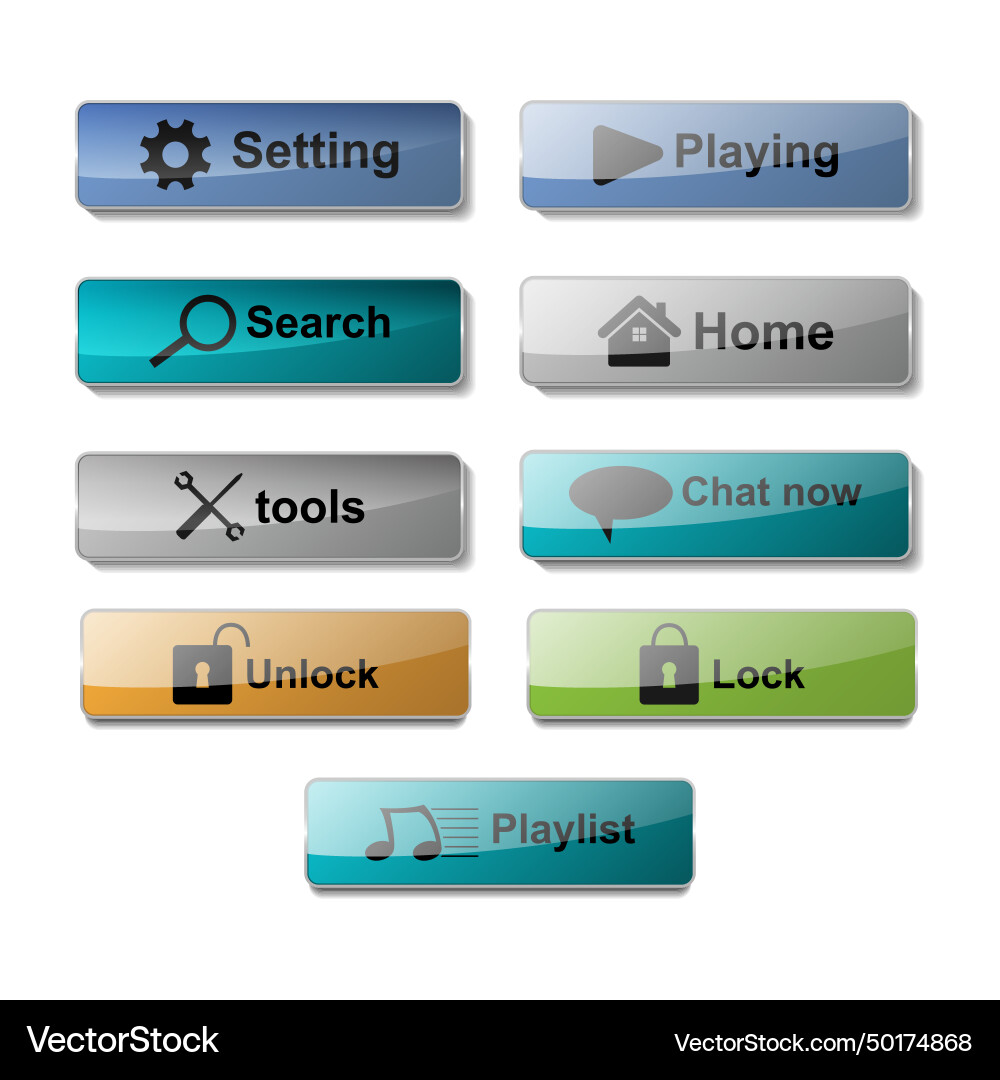 Set of 3d glossy action web button design vector image
