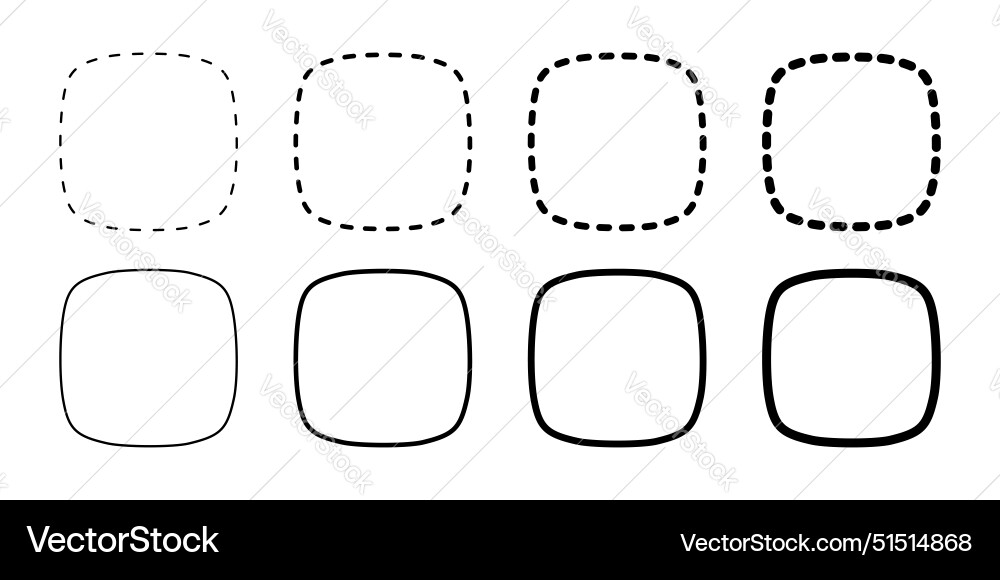 Set of dashed squircles or squares with rounded Set of dashed squircles or squares with rounded vector image