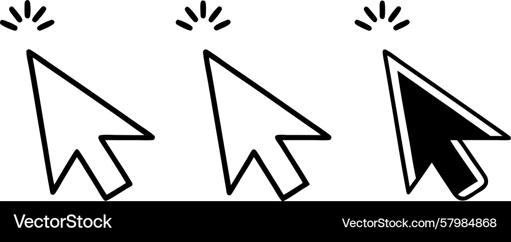 Three computer cursor icons with click animation Vector Image
