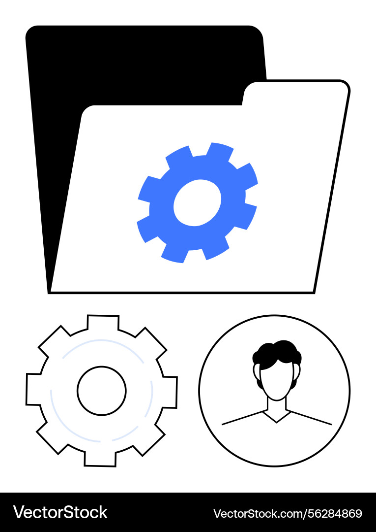 File folder with gear icon and user profile symbol File folder with gear icon and user profile symbol vector image