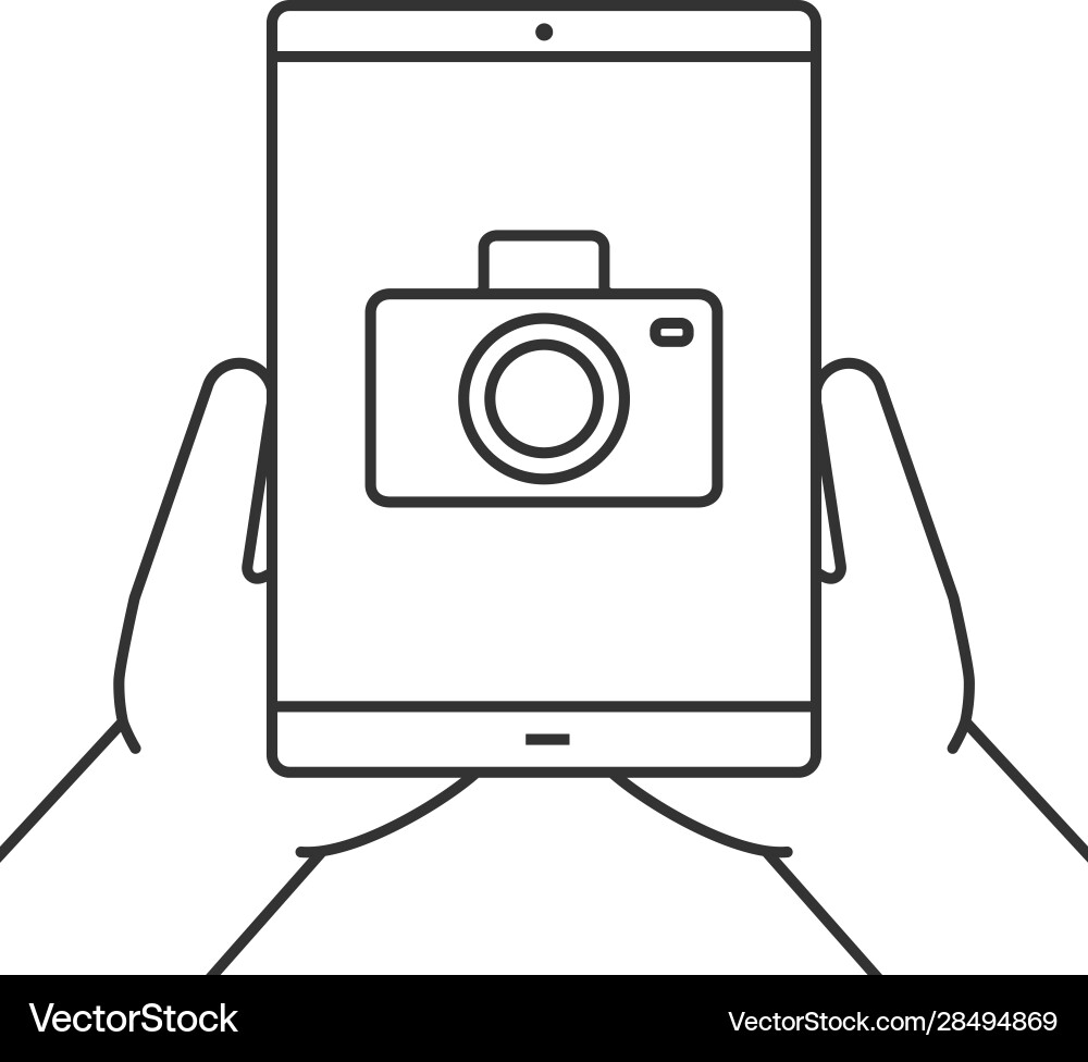 Hands holding tablet computer linear icon Hands holding tablet computer linear icon Vector Image