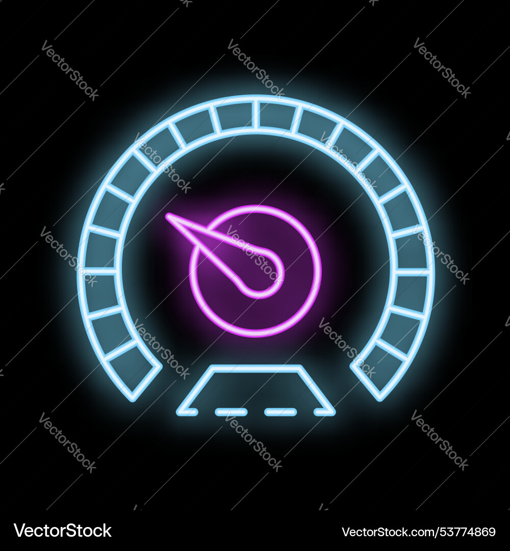 Neon icon of speedometer showing increasing speed Neon icon of speedometer showing increasing speed vector image