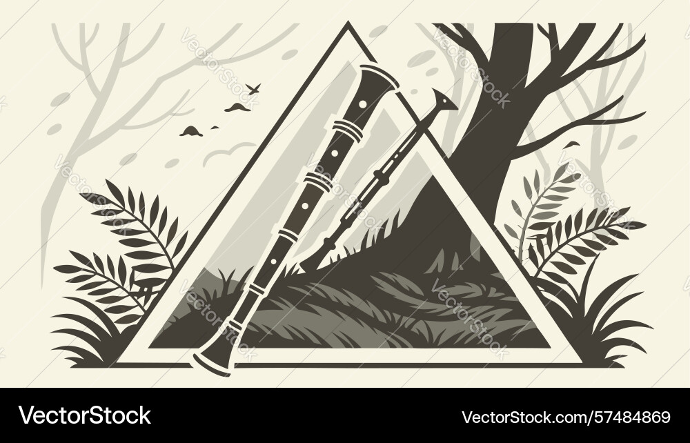 Oboe in abstract triangle with wilderness Vector Image