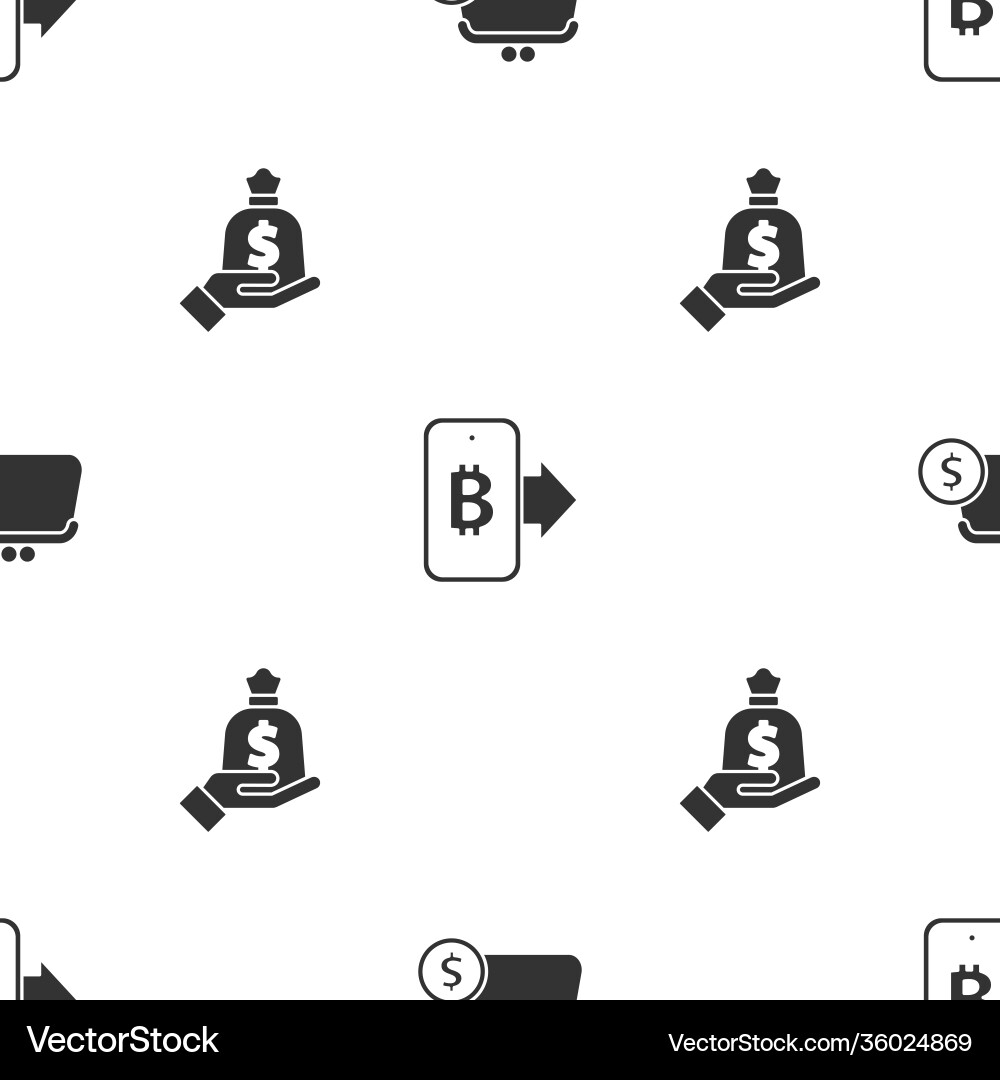 Set wallet with coins mining bitcoin from mobile Set wallet with coins mining bitcoin from mobile Vector Image