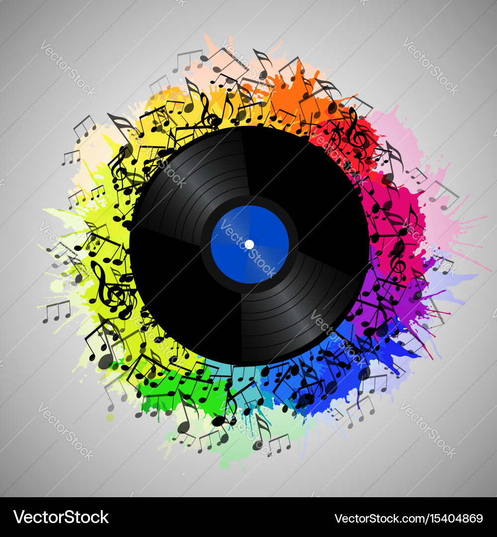 Vinyl Record with Musical Notes Vector Image