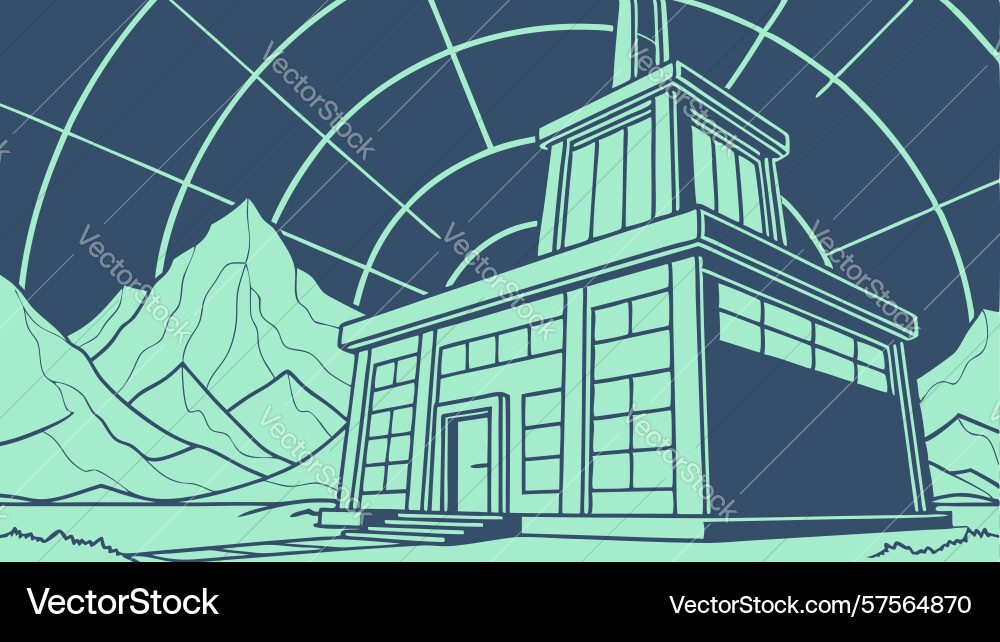 Abstract tech building with geometric flow design vector image