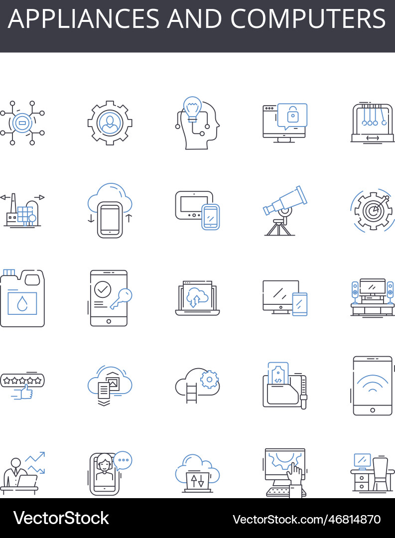 Appliances and computers line icons collection Vector Image