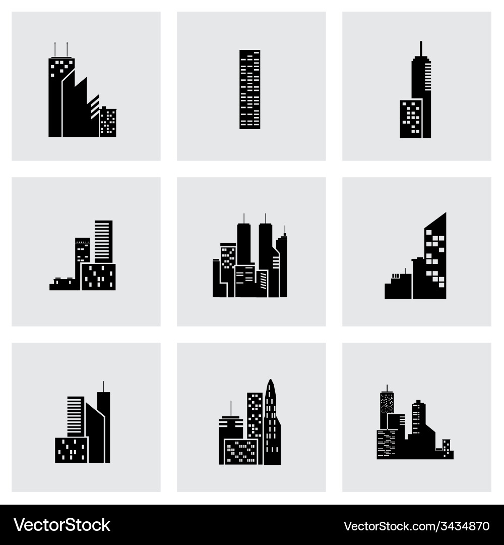 Building Icon Set - Modern Architecture Vector Image
