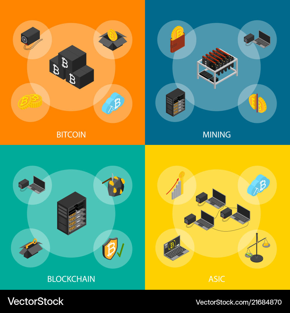 Cryptocurrency mining blockchain 3d banner set Cryptocurrency mining blockchain 3d banner set vector image