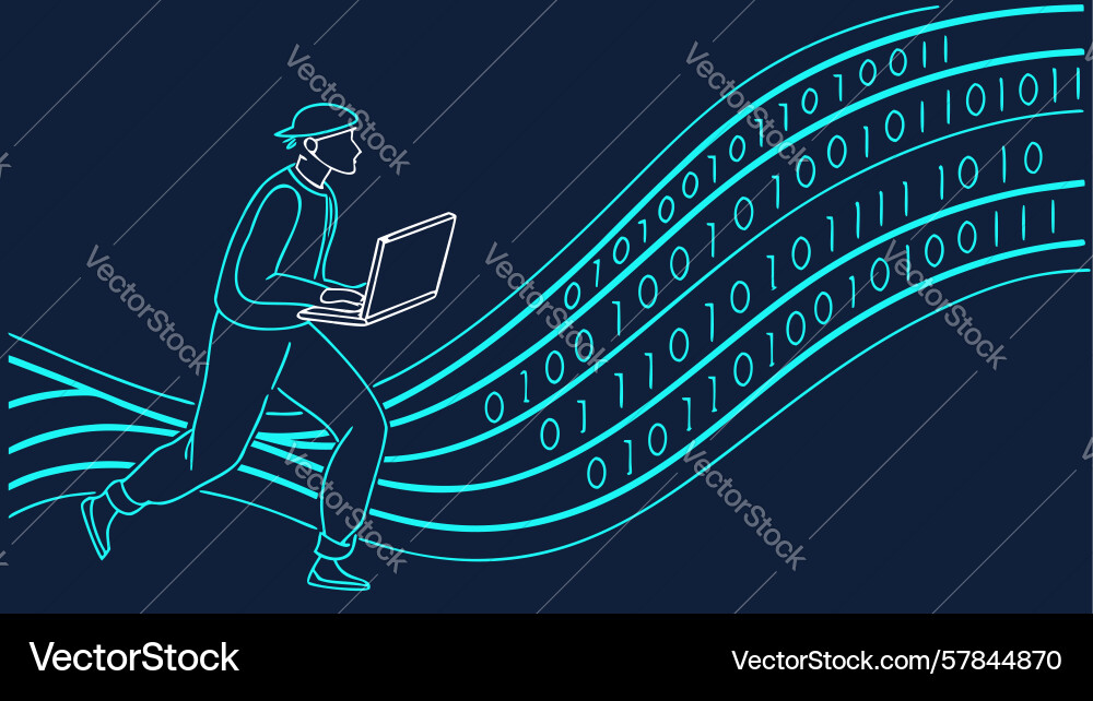 Digital coder person working on laptop vector image