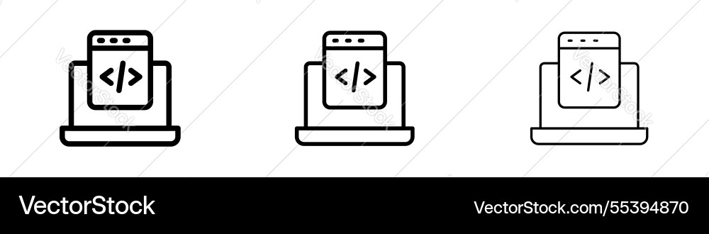 Display code icons in three different stroke lines vector image